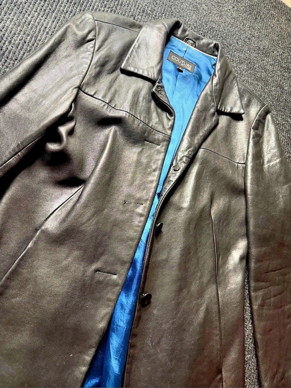 Vintage Couture by J Park Black Leather Longline Blazer Jacket Coat M